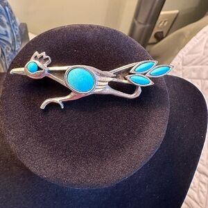 Vintage St. Labre Roadrunner and Turquoise Brooch.